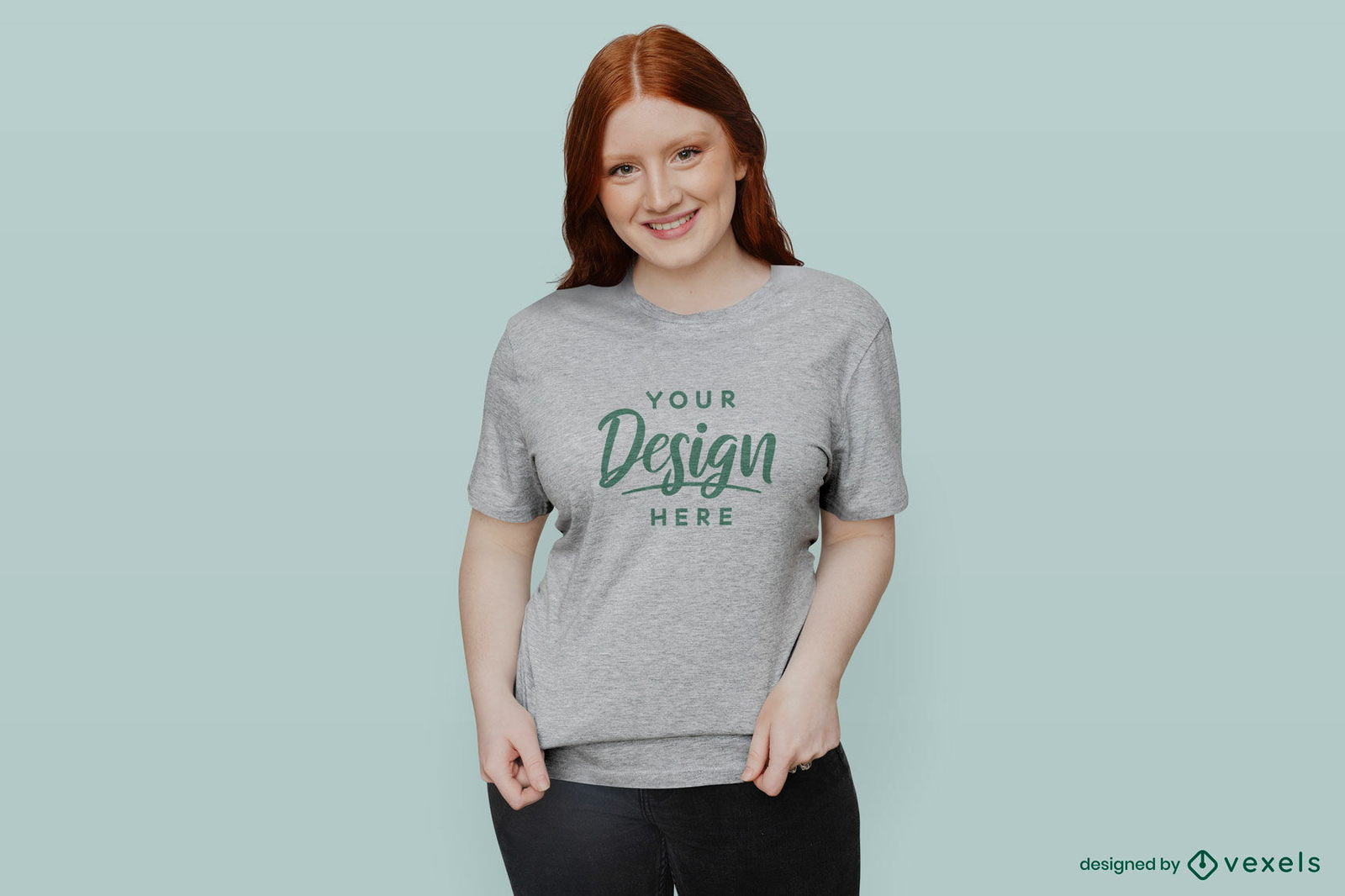 Redhead girl grabbing t-shirt mockup