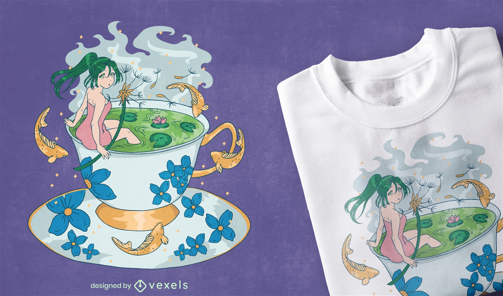 Anime-Mädchen im Teetassen-T-Shirt-Design