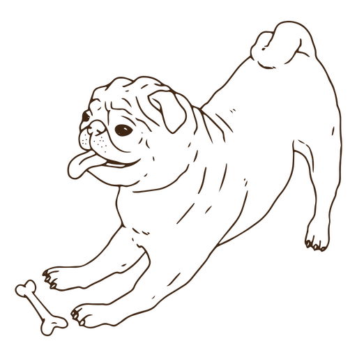 Hueso de arte de línea Pug Diseño PNG