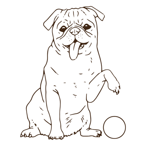 Arte de l?nea Pug jugando Diseño PNG