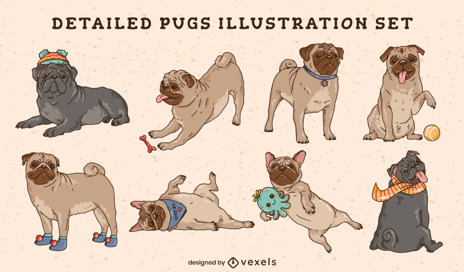 Conjunto de ilustraci?n de mascota de animales de perro pug