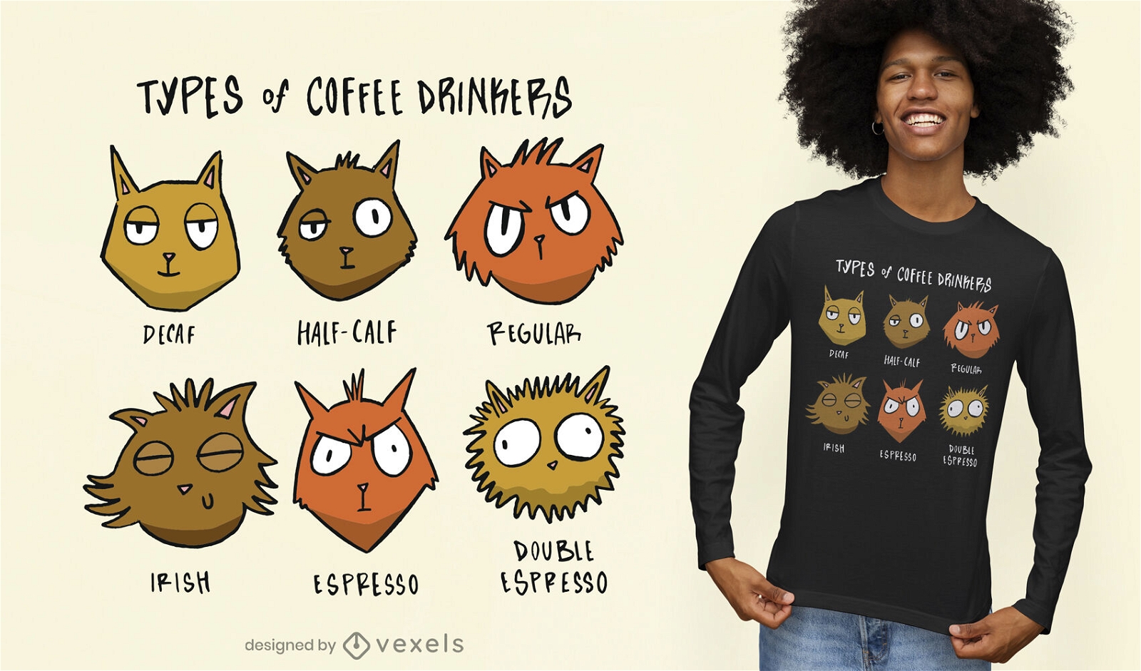Diseño de camiseta divertida de gatos de café