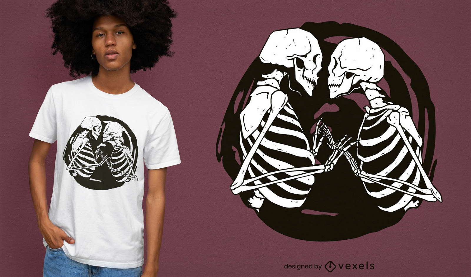 Design legal de t-shirt de esqueletos que se beijam