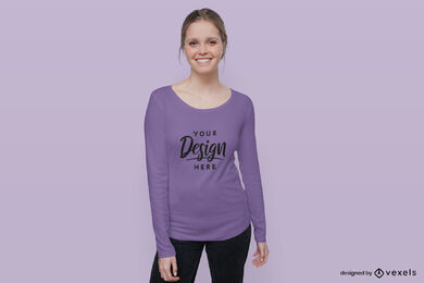Blonde girl in jeans and t-shirt mockup