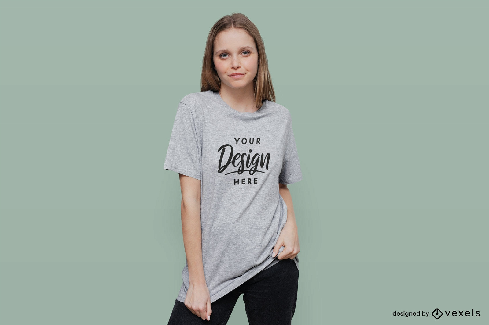 Blonde girl over solid background in t-shirt mockup