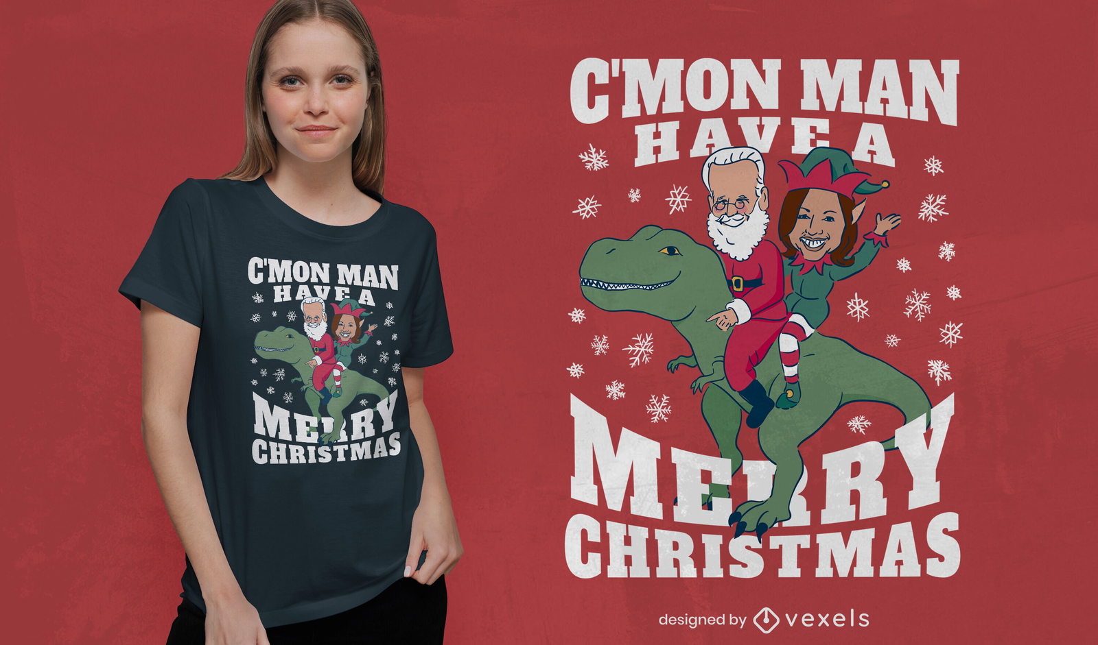 Design engraçado de t-rex de Natal com Biden e Kamala