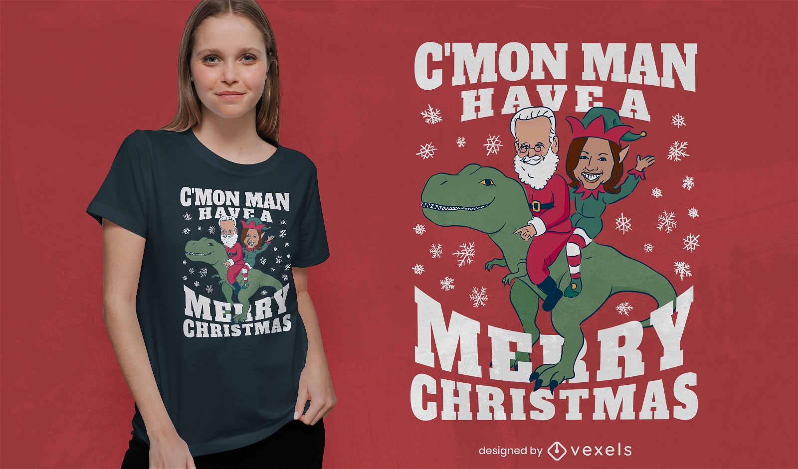 Lustiges Biden und Kamala Weihnachts-T-Rex-T-Shirt-Design