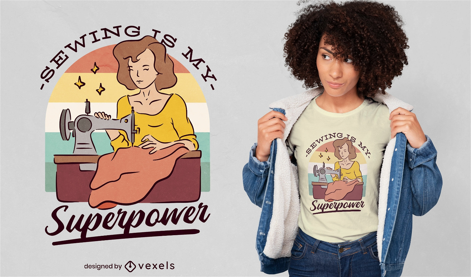 Girl with sewing machine t-shirt design