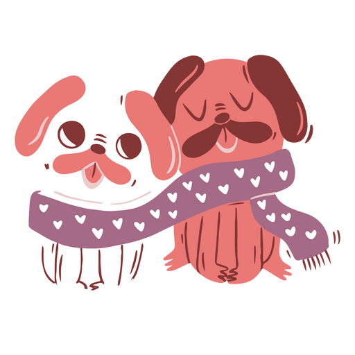 Valentine's flat dog couple scarf PNG Design