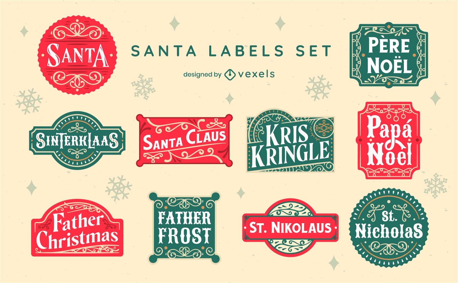 Santa Claus christmas holiday label set