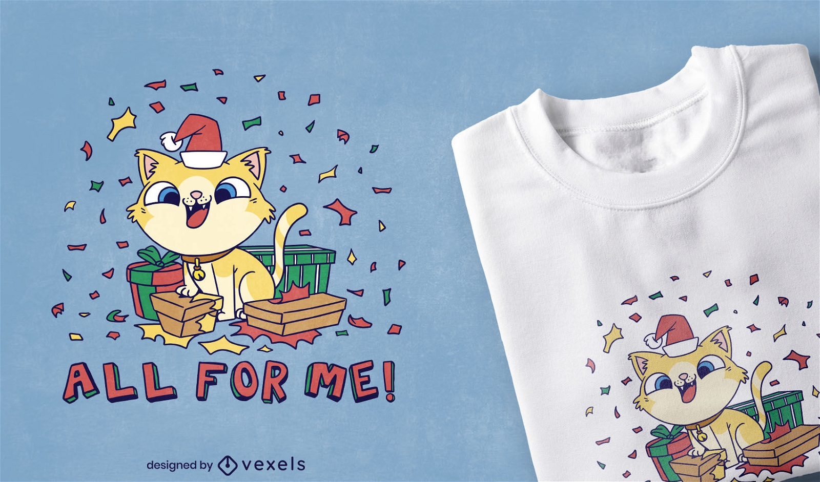 Divertido diseño de camiseta de gato navideño.