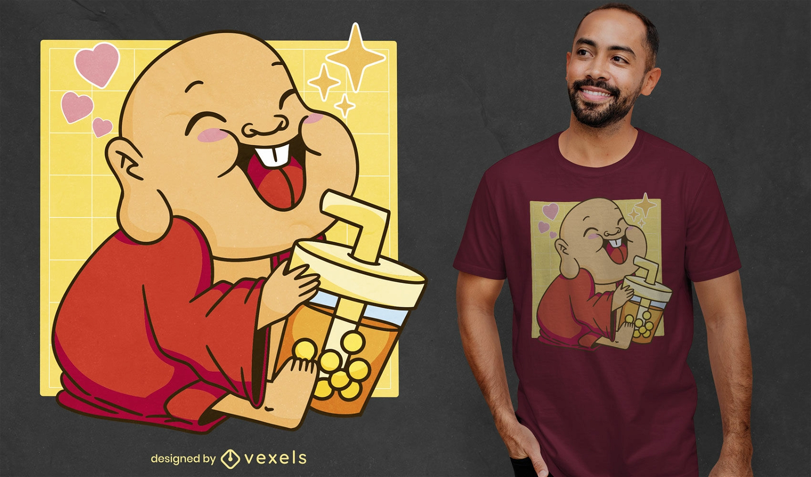 Buddha baby with bubble tea t-shirt design