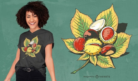 Chestnuts on leaf nature t-shirt design
