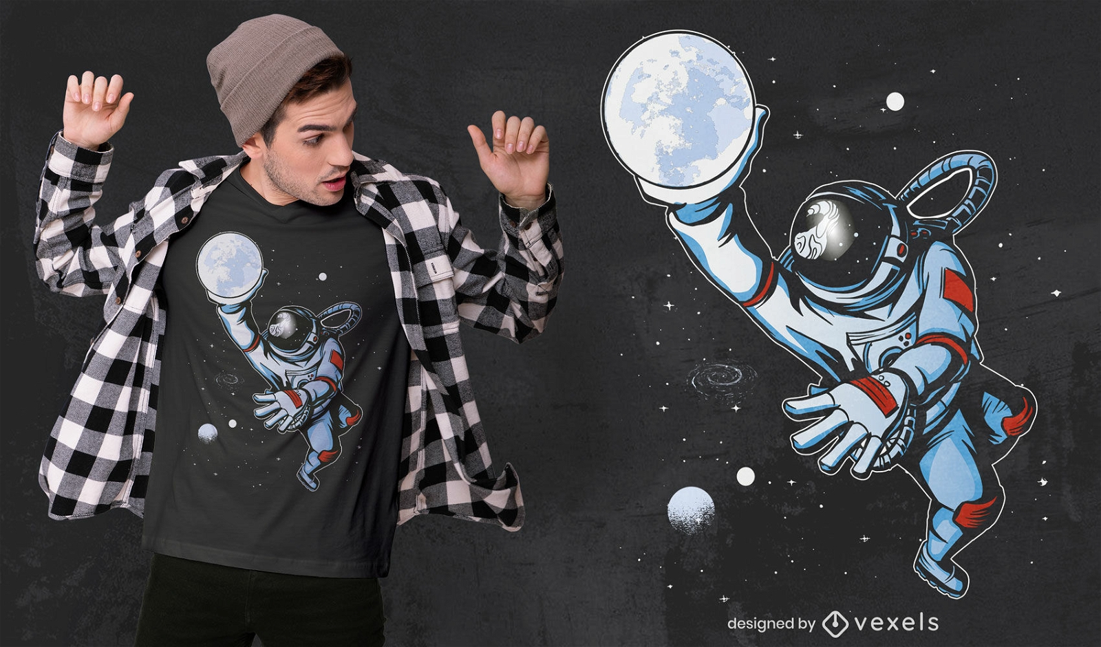 Baloncesto de astronauta con diseño de camiseta de luna.