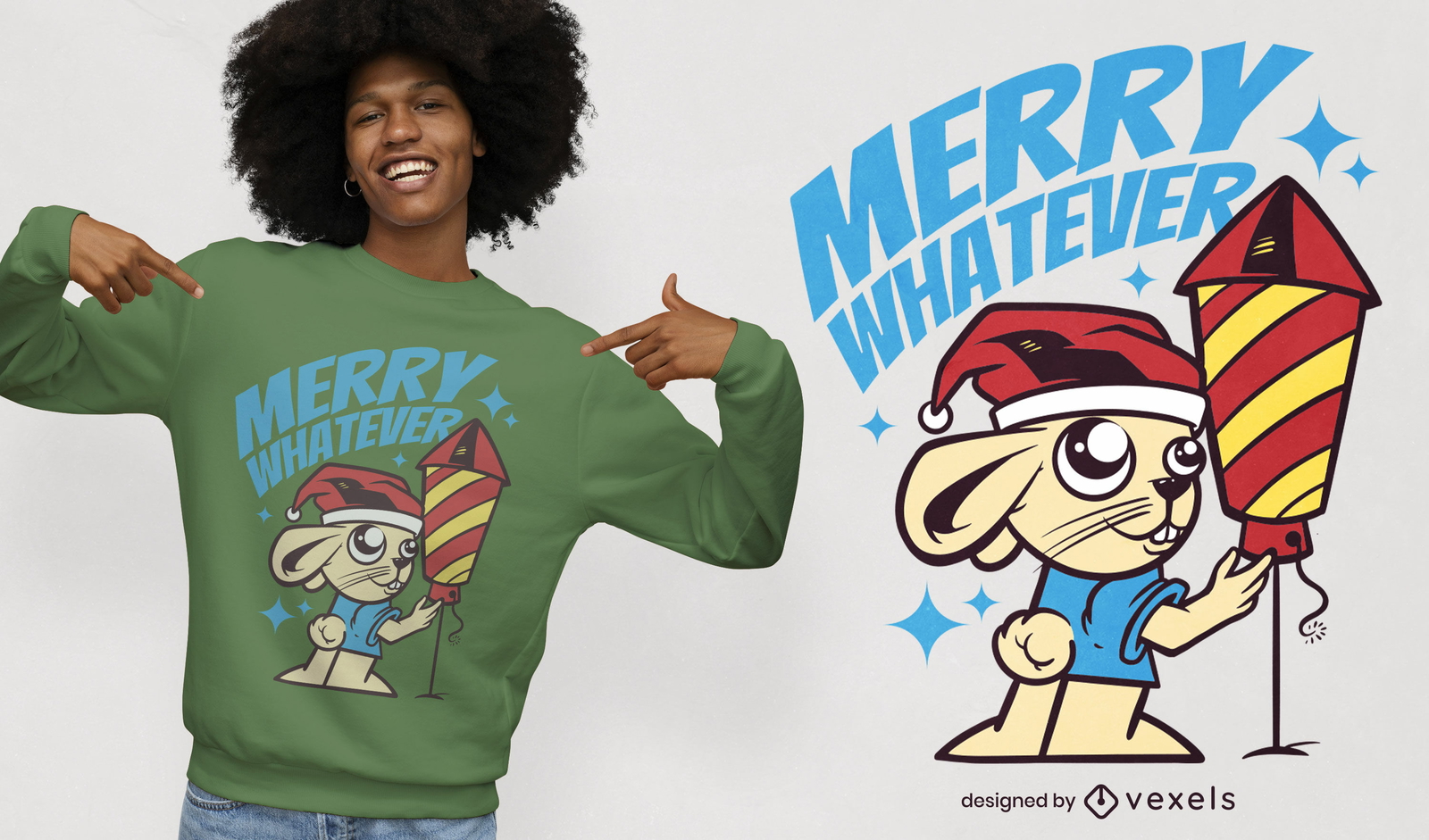 Funny merry whatever Christmas rabbit t-shirt design