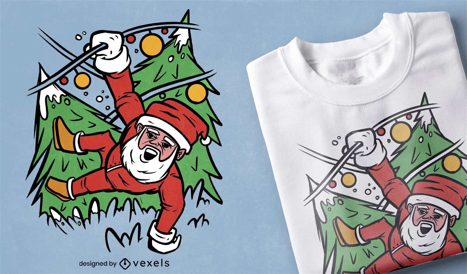 Papai Noel no design de camisetas com luzes de Natal