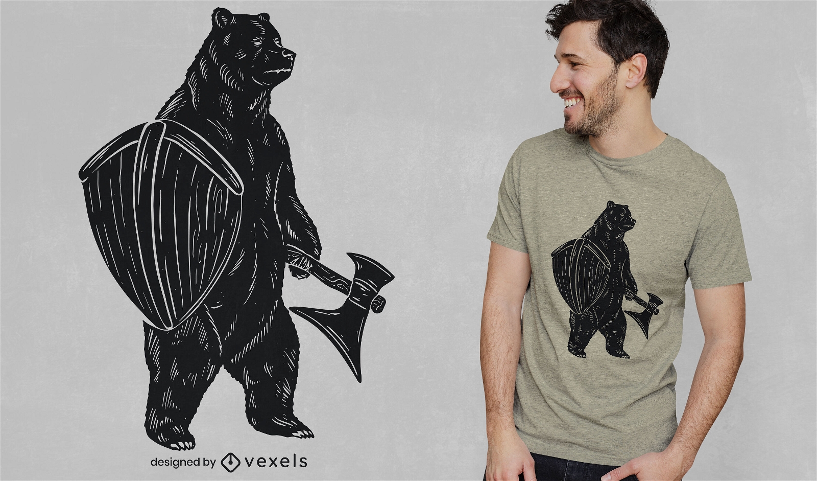 Urso com design de machado e escudo