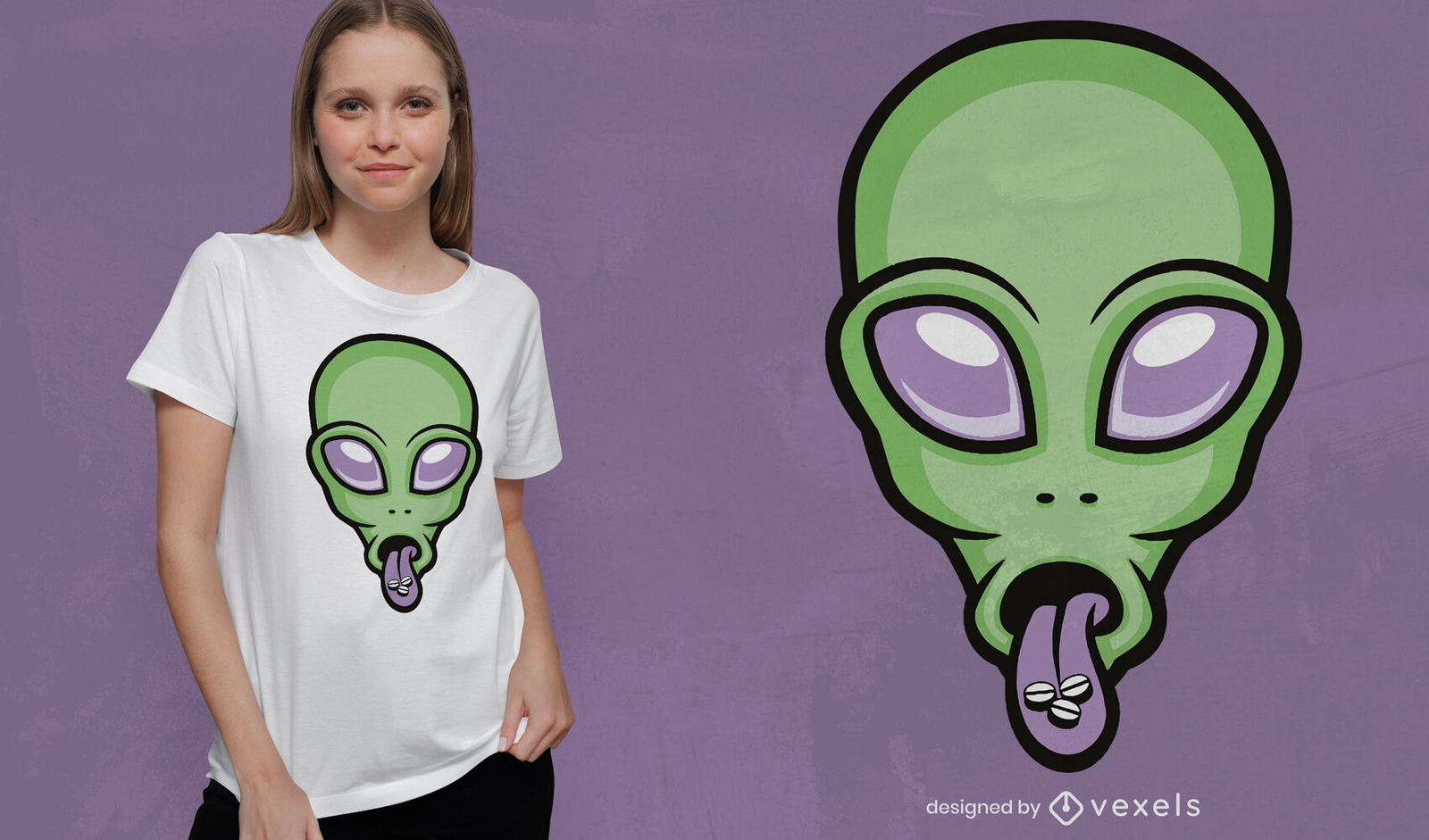 Alienígena verde com design de camiseta de comprimidos