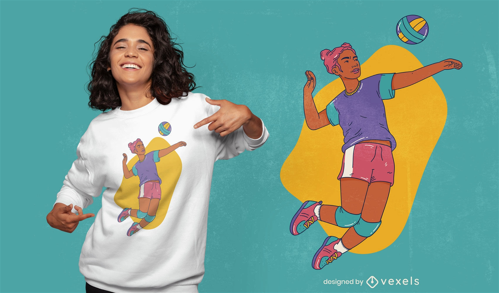 Diseño de camiseta de niña jugando voleibol