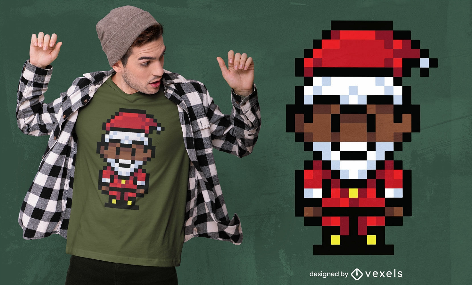 Schwarzes Weihnachtsmann-Pixel-Art-T-Shirt-Design
