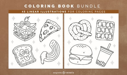 Fast food coloring book design pages