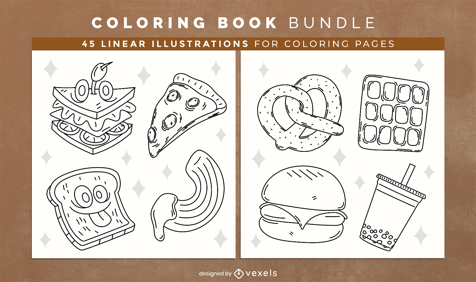 Páginas de design de livro para colorir de fast food