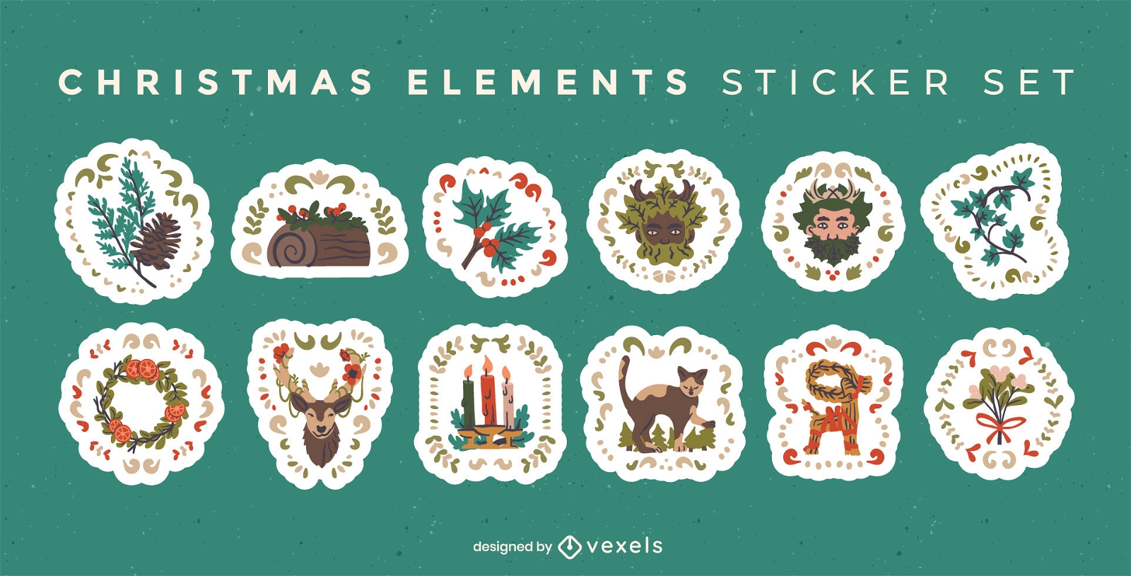 Conjunto de adesivos de elementos de férias de Natal