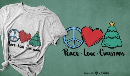Diseño de camiseta de paz, amor y navidad.