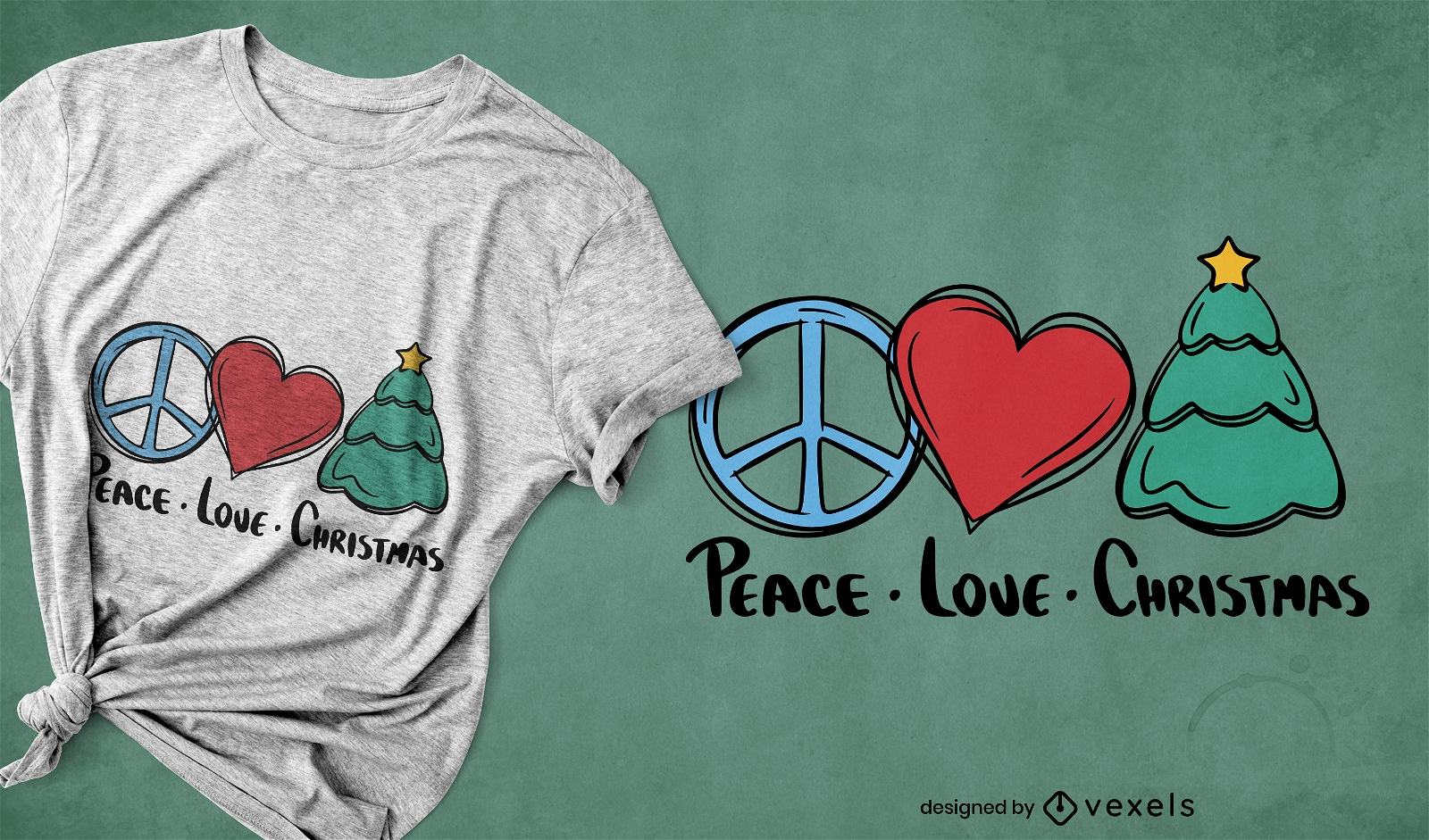Dise?o de camiseta de paz, amor y navidad.