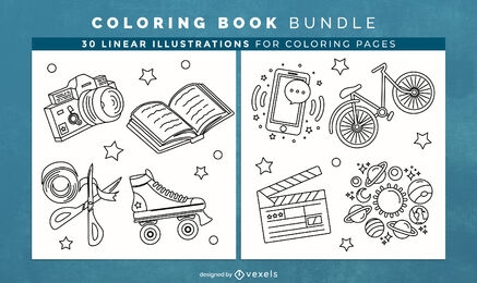 Elementos de hobby para colorear páginas de diseño de libros