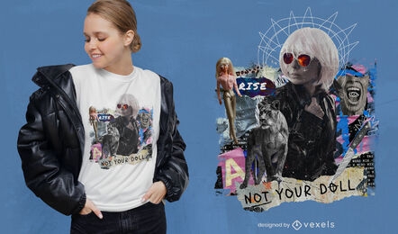 T-shirt feminista punk colagem psd