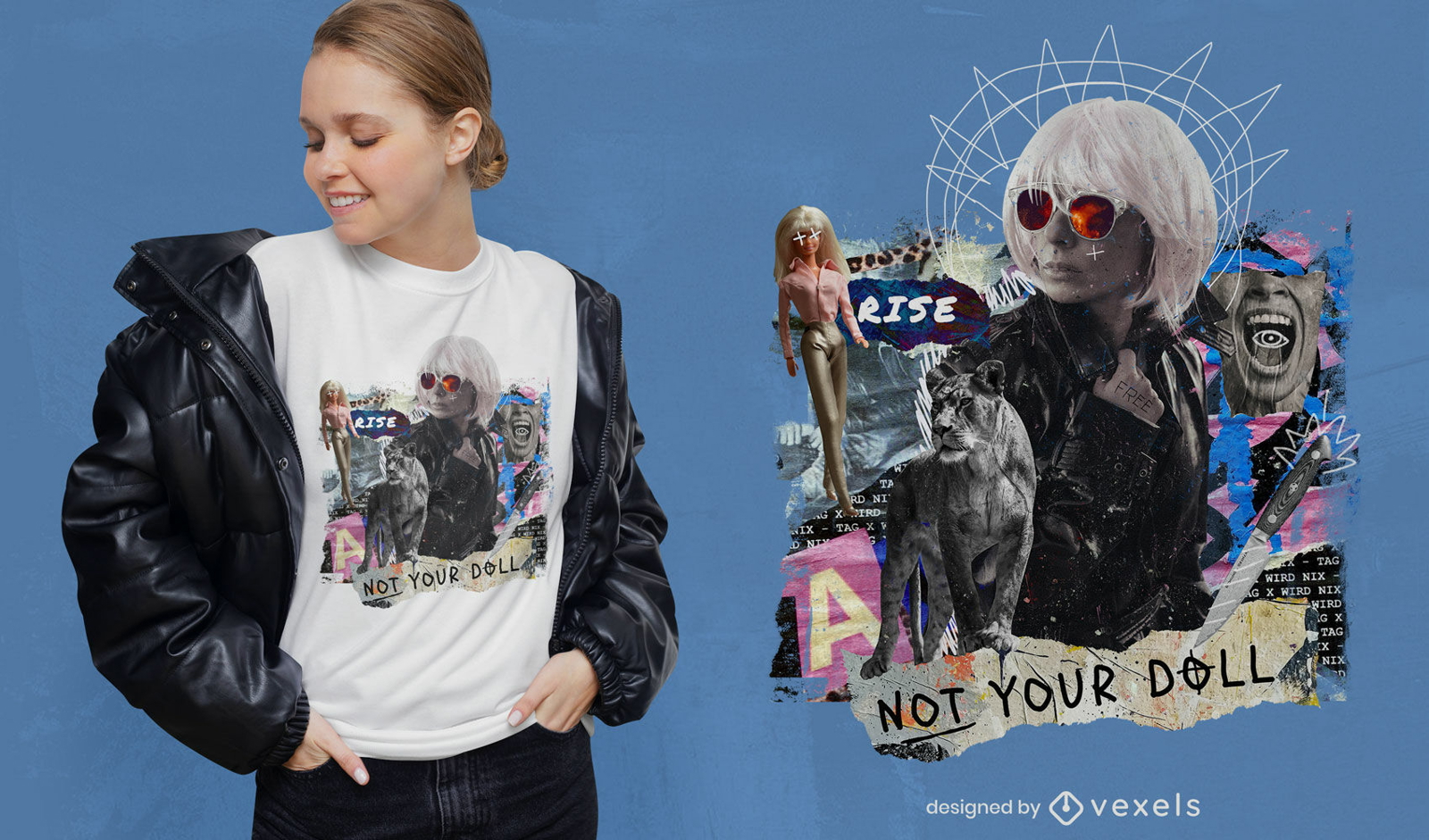 Feministisches Punk-Collage-T-Shirt PSD
