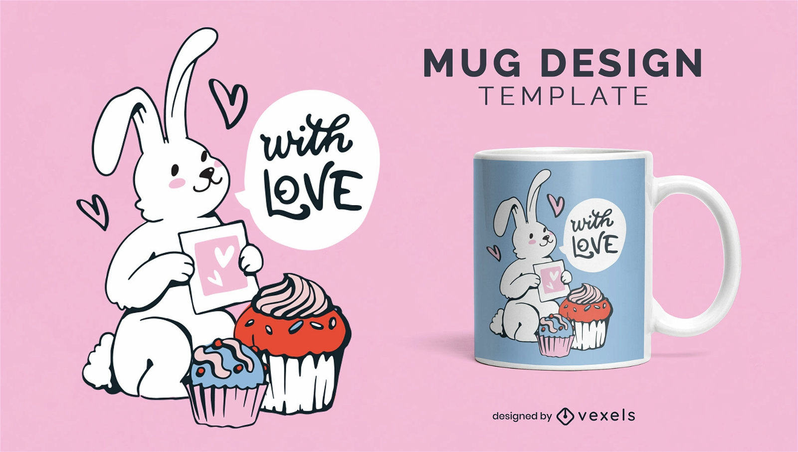 Rabbit animal with cupcakes mug design