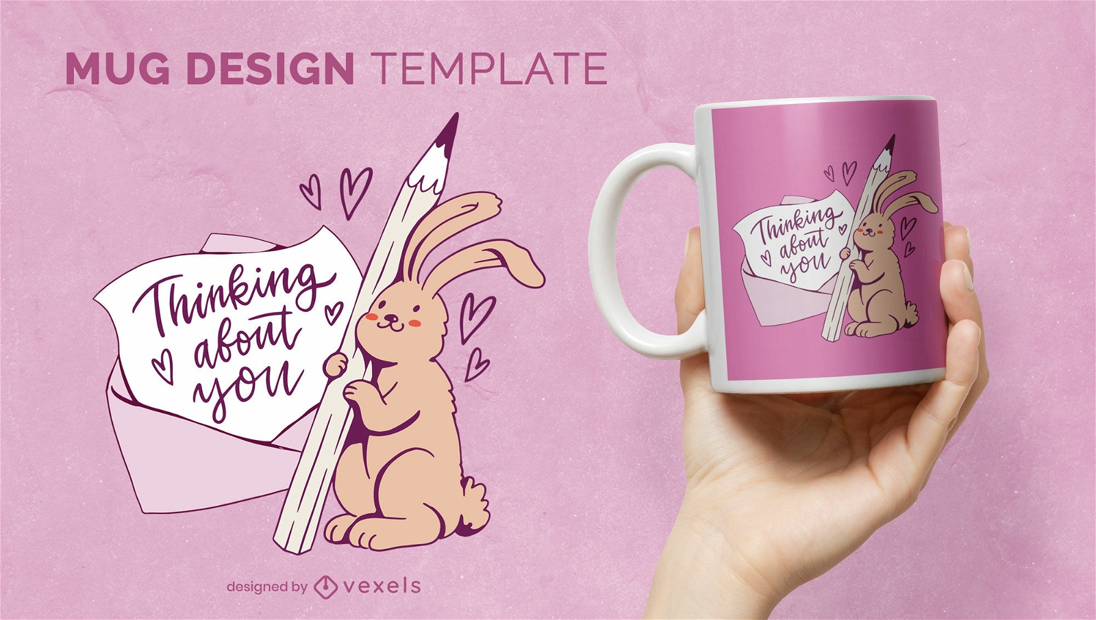 Rabbit with love letter mug template