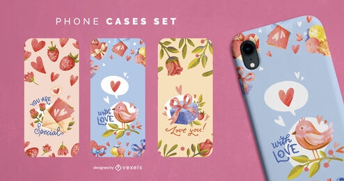 Valentines day watercolor phone case set