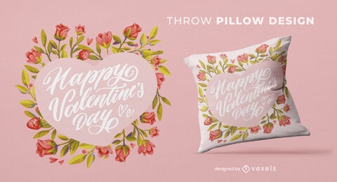 Happy Valentine's Day floral throw pillow design