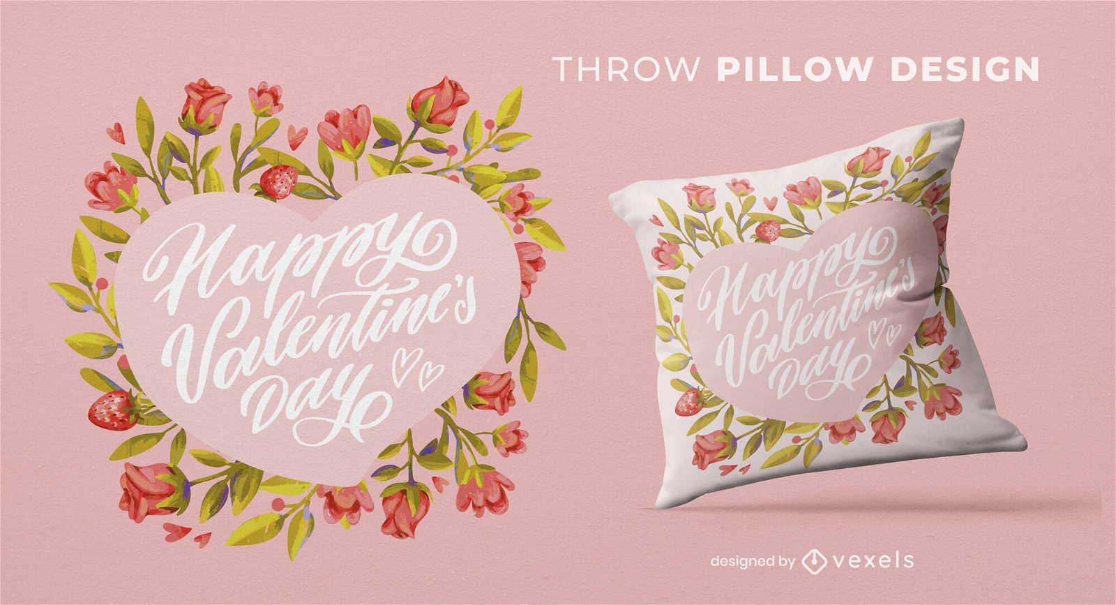 Feliz Dia dos Namorados com design floral de almofada