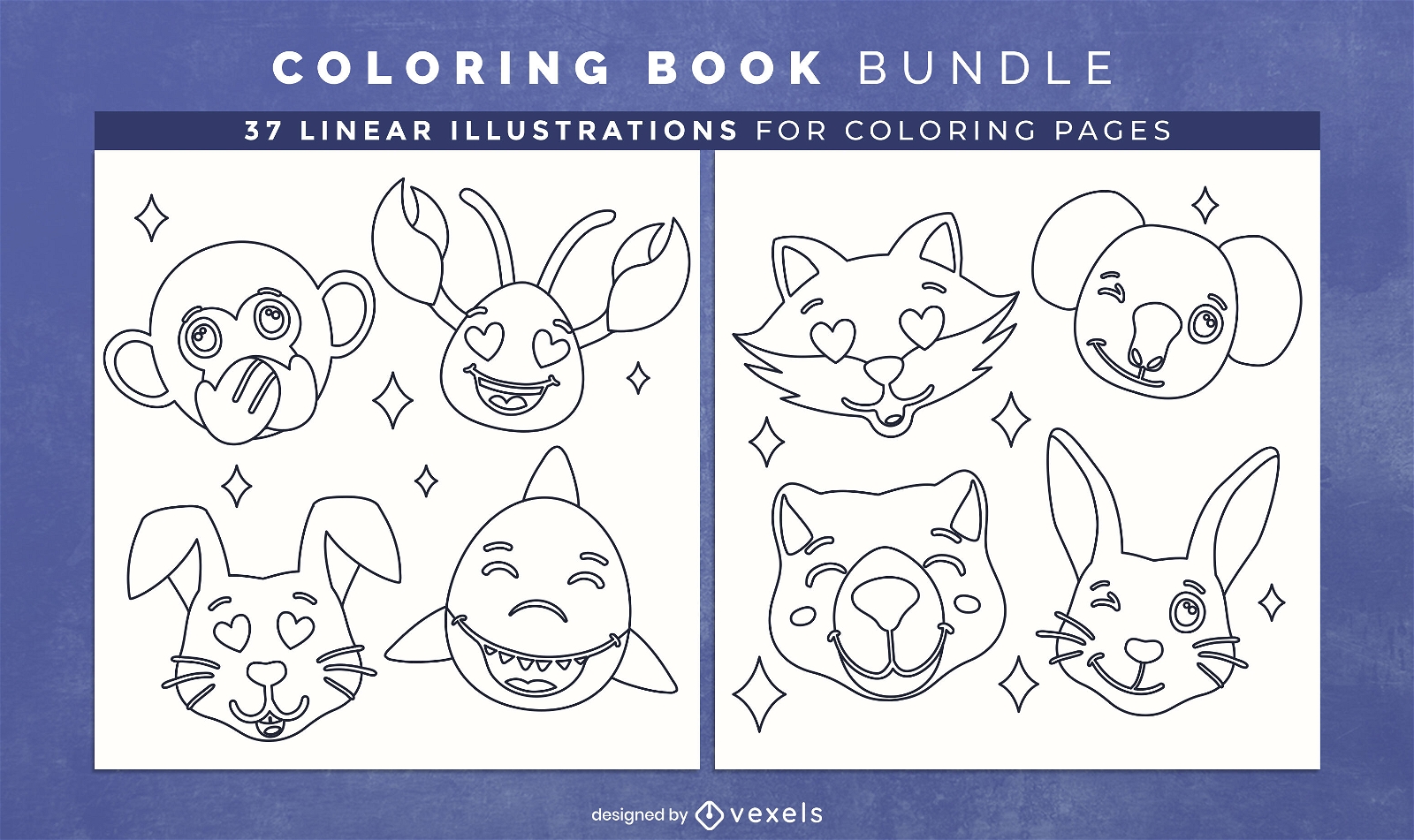 Design de interiores de emojis de animais para colorir livro