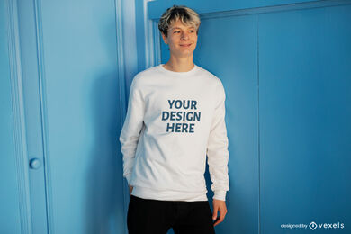 Maquete de camiseta de manga longa modelo masculino loiro