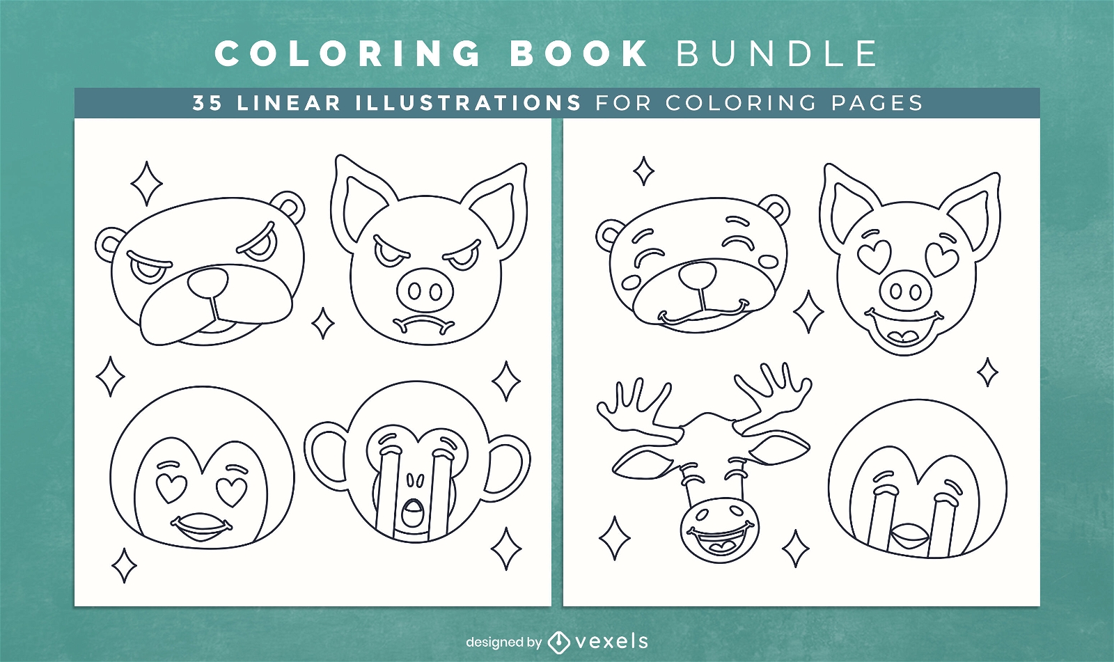 Animal emojis coloring book pages design