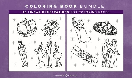 Páginas de design de livro de colorir para festa de formatura