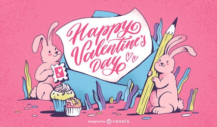 Valentines day rabbits illustration