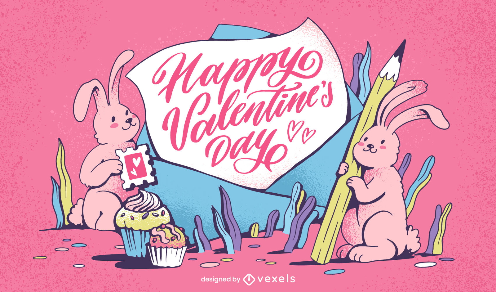 Ilustración de conejos de san valentín