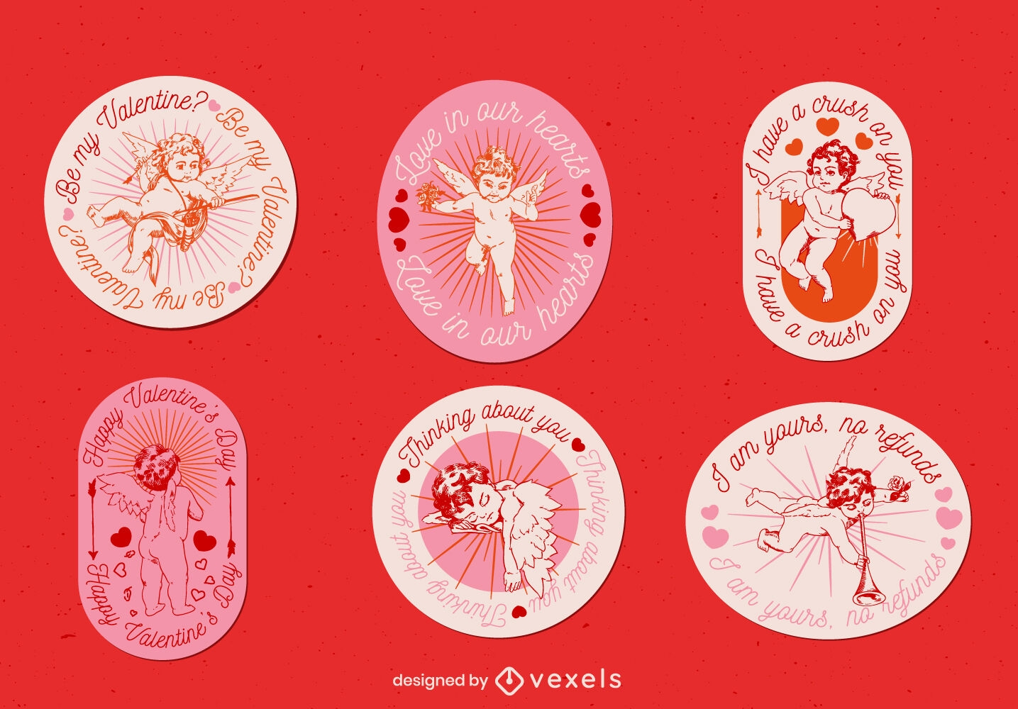 Valentines day holiday cupid badge set