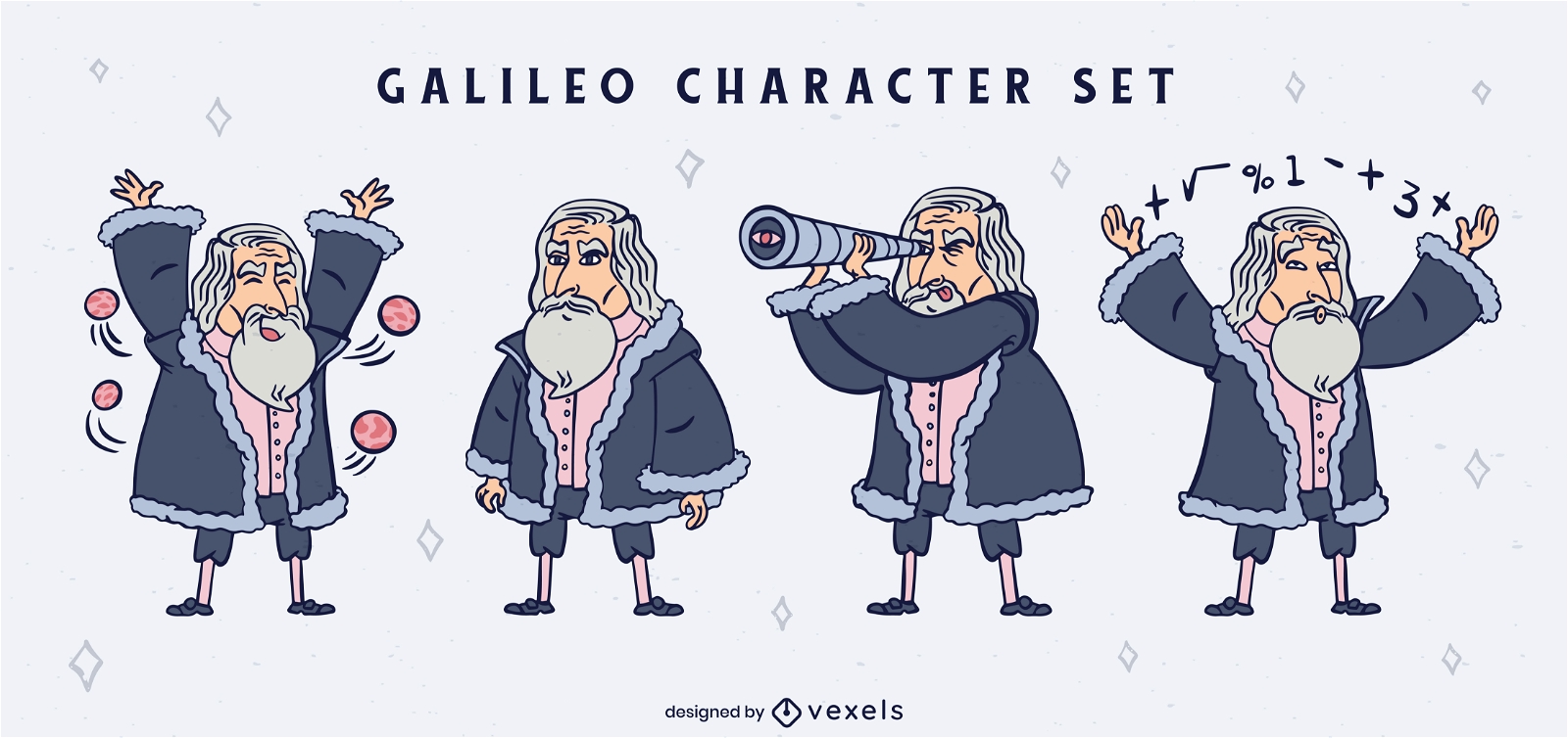 Conjunto de personagens de desenhos animados Galileo galilei