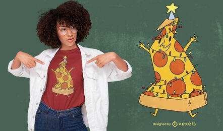 Pizza food com design de t-shirt da árvore de Natal