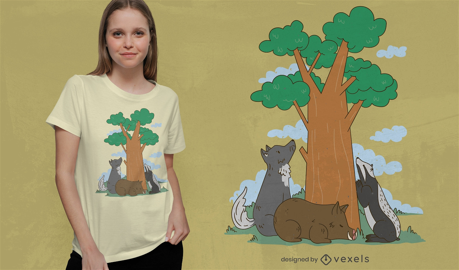Wolf and skunk animals t-shirt design
