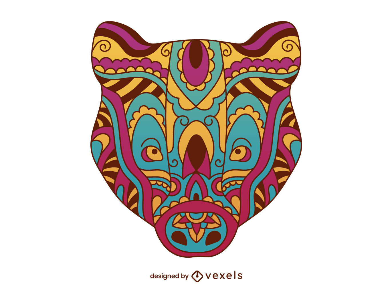 Ilustração de mandala de animal selvagem com urso