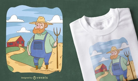 Famer and barn cartoon t-shirt design