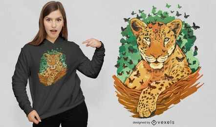 T-Shirt mit Leoparden- und Schmetterlingsdesign